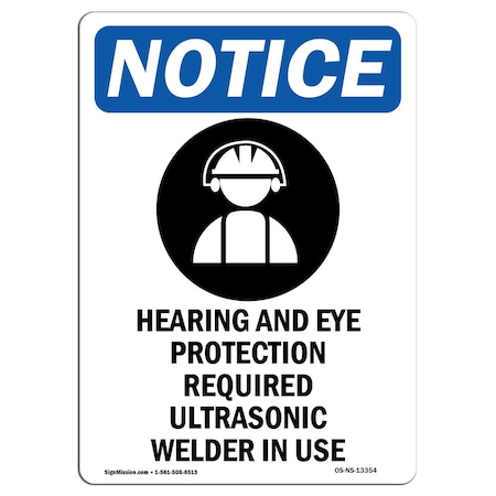 Signmission OSHA Sign, Hearing And Eye Protection With Symbol, 24in X 18in Aluminum, 18" W, 24" H, Portrait OS-NS-A-1824-V-13354